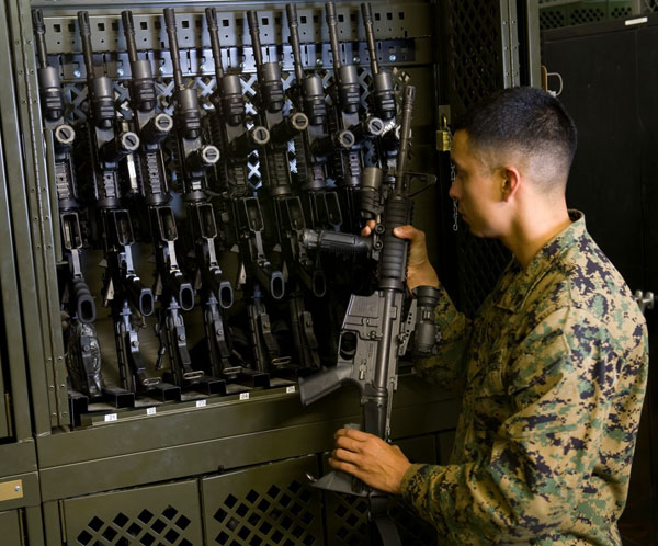 M16 Stored in Gun Rack