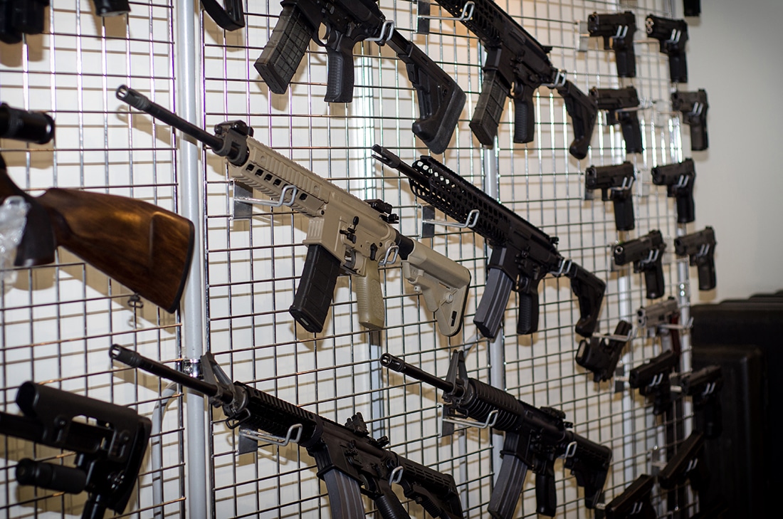 Rifles (Including AR-15s) and Pistols on Wall Gun Rack