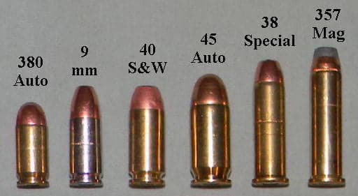Handgun Calibers - 380 Auto (380 ACP), 9mm, 40 S&W, 45 Auto, 38 Special, and 357 Magnum